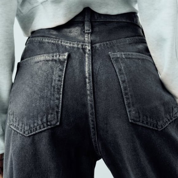 ZARA MID RISE LOOSE FIT FOIL JEANS - Picture 6 of 10
